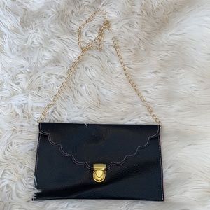NWOT Black Crossbody Clutch scalloped gold chain hardware envelope purse handbag